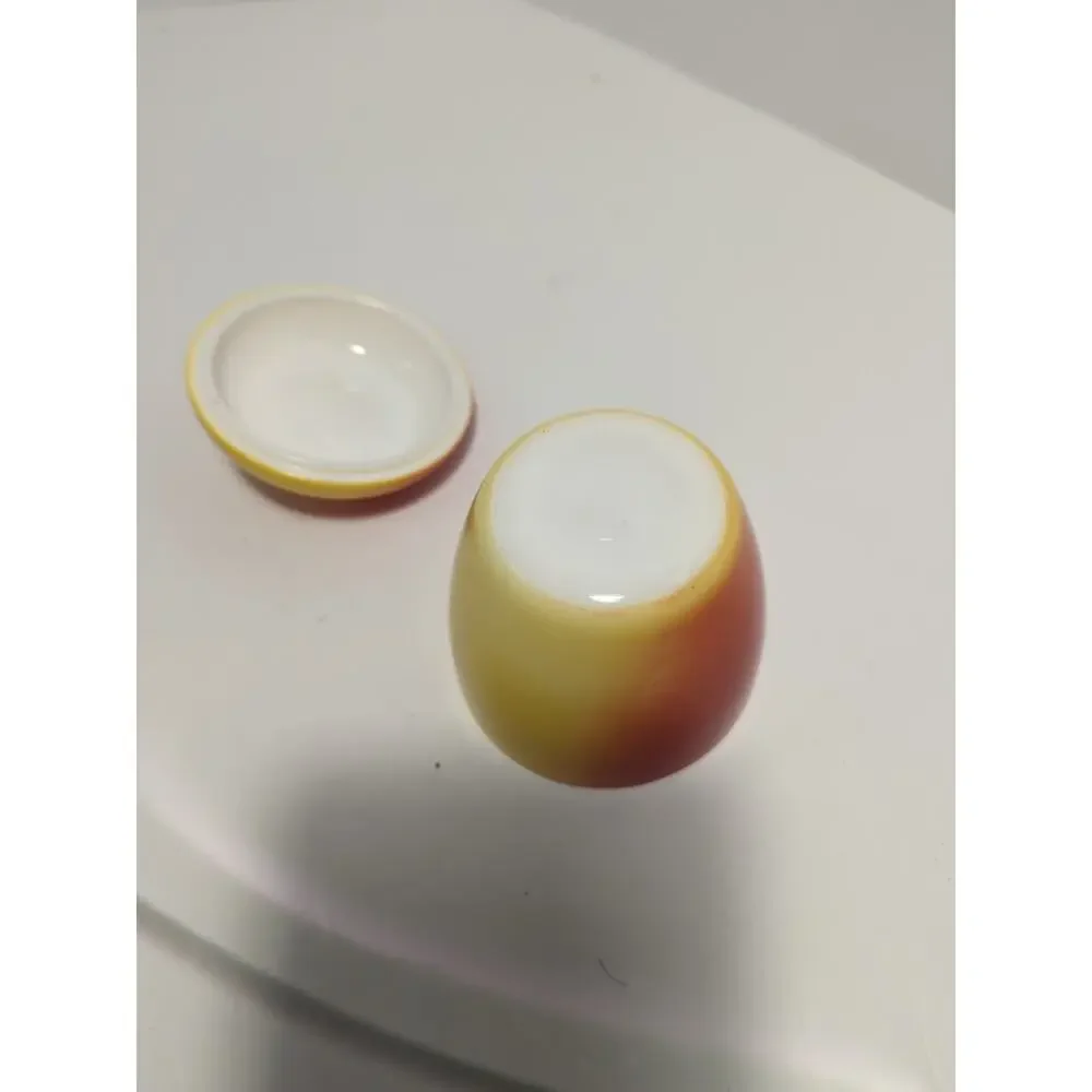 Hazel Atlas Apple Milk Glass Covered Sugar Bowl Jam Jar Red Yellow 4"H Vintage - Picture 6 of 9